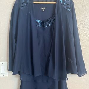 SLNY Midnight Blue Chiffon Dress with Jacket